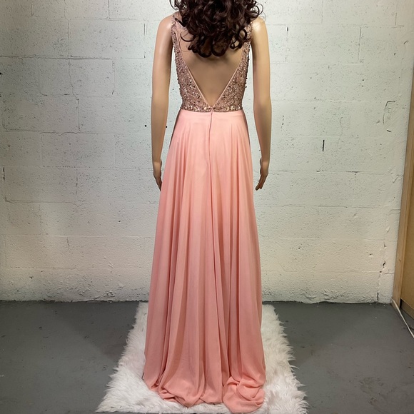 NEW JOVANI JVN60467 embellished V neckline A line chiffon maxi gown dress pink 0 - Picture 6 of 12